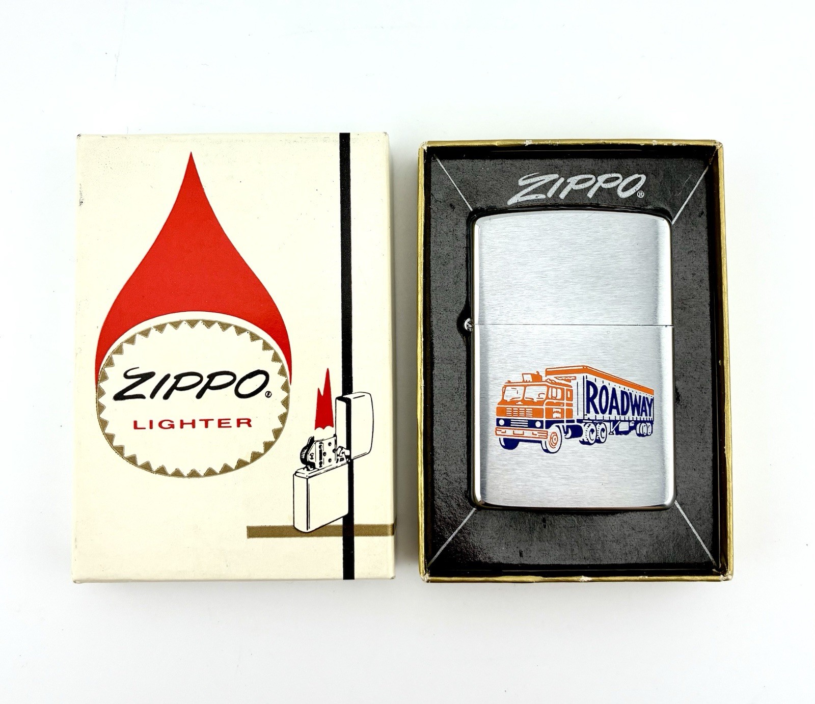 Vtg 1967 Zippo Lighter Unfired NOS Roadway Express Semi Truck 7 Line Box Mint