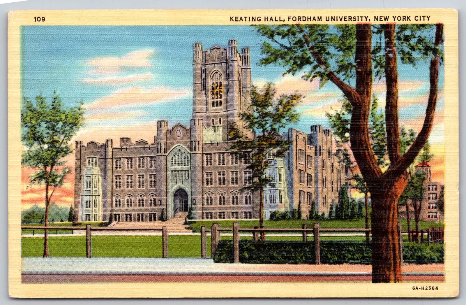 Keating Hall Fordham University New York City Curt Teich Postcard PC487