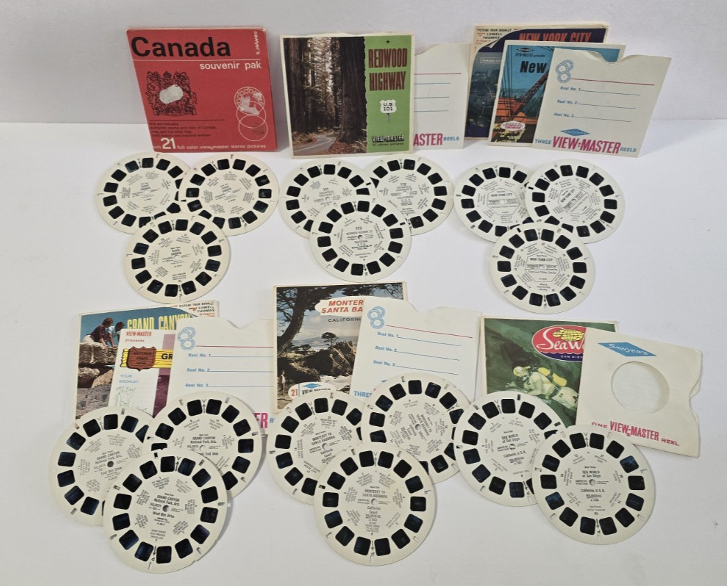 Lot Of 17 Vintage View-Master Reels Travel Canada Redwood Grand Canyon Sea World