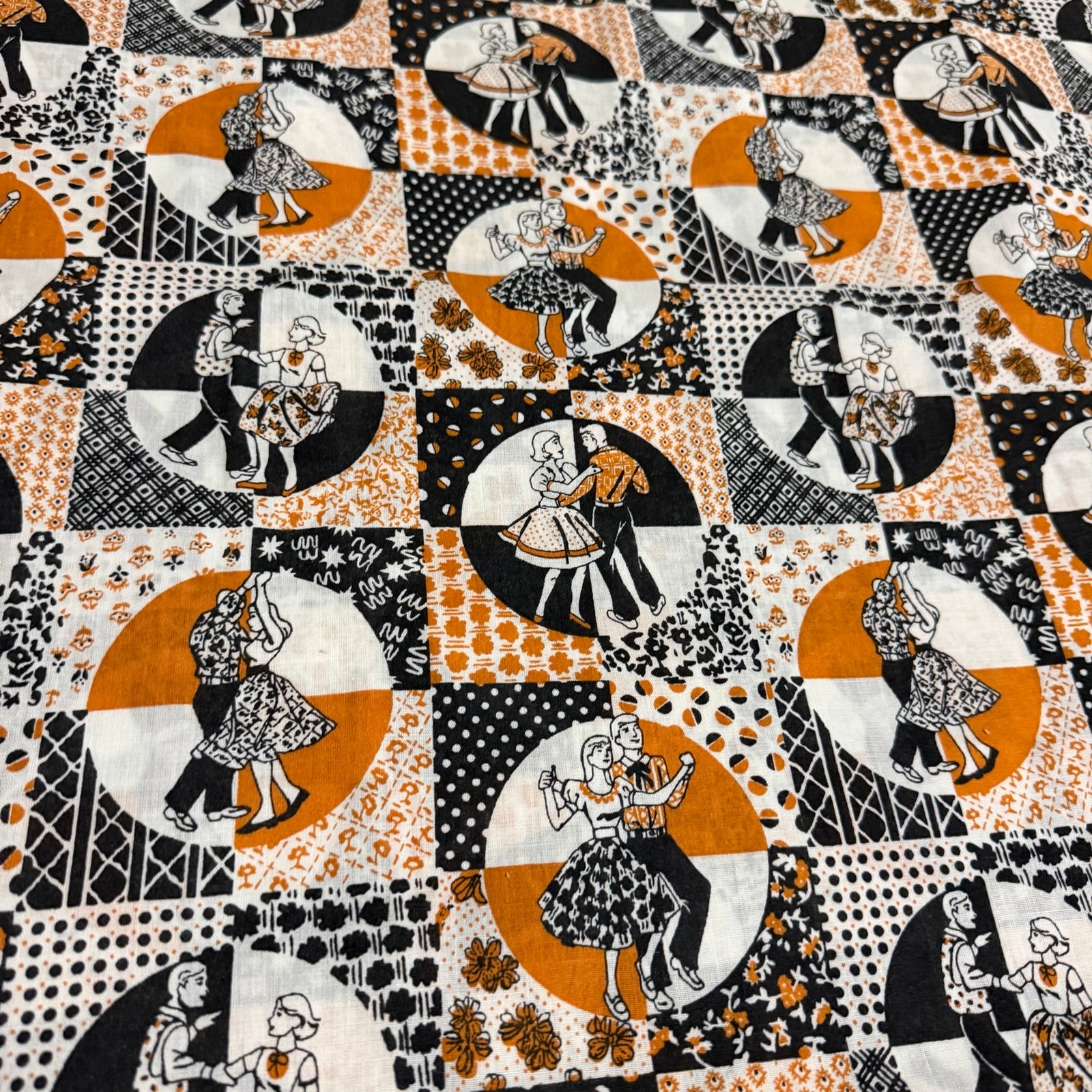 Vintage 1950s Square Dance Fabric Novelty Rockabilly Cotton Remnant 6 Yds