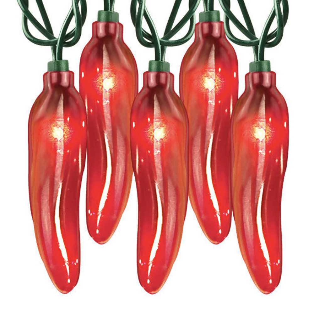 VINTAGE RED Hot CHILI PEPPER 20-Light SET Fiesta Party NEW Hofert\'s 1832