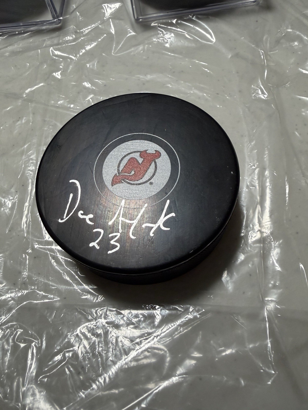 DAVE ANDREYCHUK SIGNED NEW JERSEY DEVILS PUCK LIGHTNING HOF AUTOGRAPHED