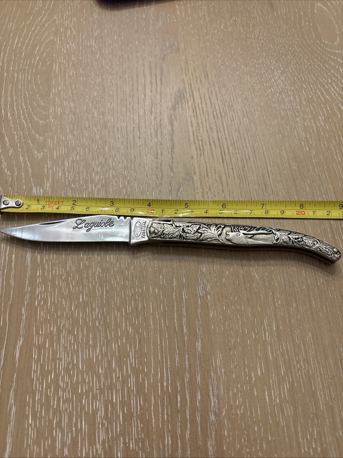 Vintage Laquiole Pocket Knife Steel Blade Metal Handle Sheath 728618AL Rare