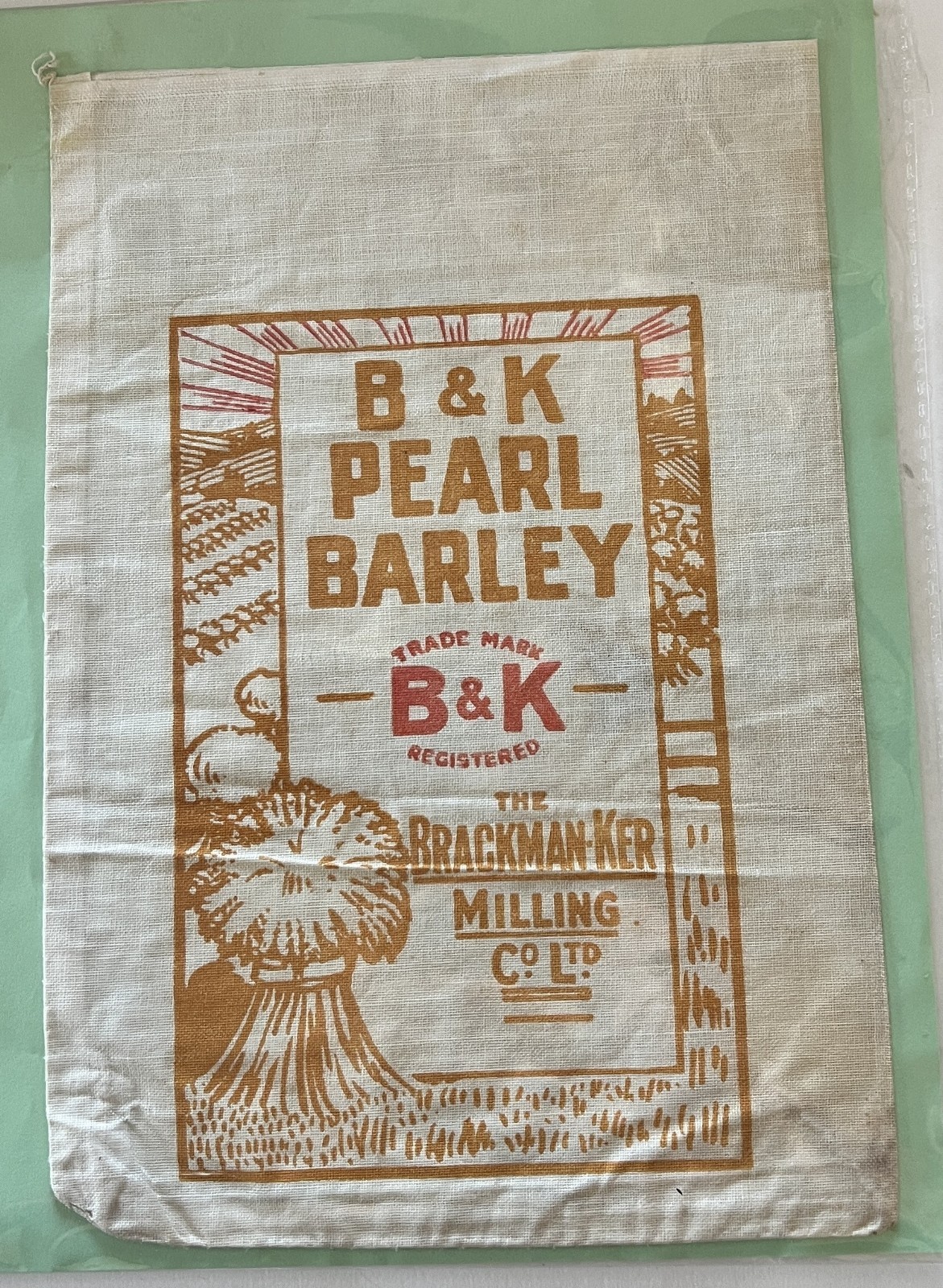 VINTAGE  B & K Pearl Barley , BRACKMAN-KER MILLING CO FEED CLOTH SACK