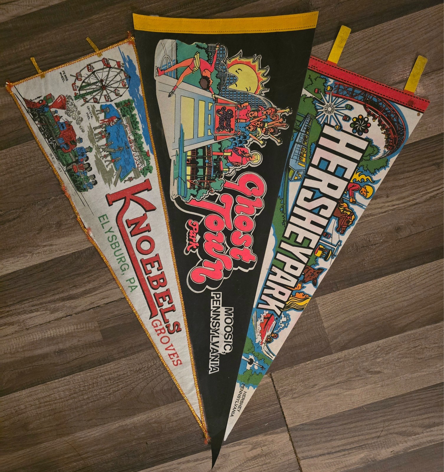 Vintage 1970s PA Amusement Park Pennant Lot Knoebels Ghost Town Hersheypark