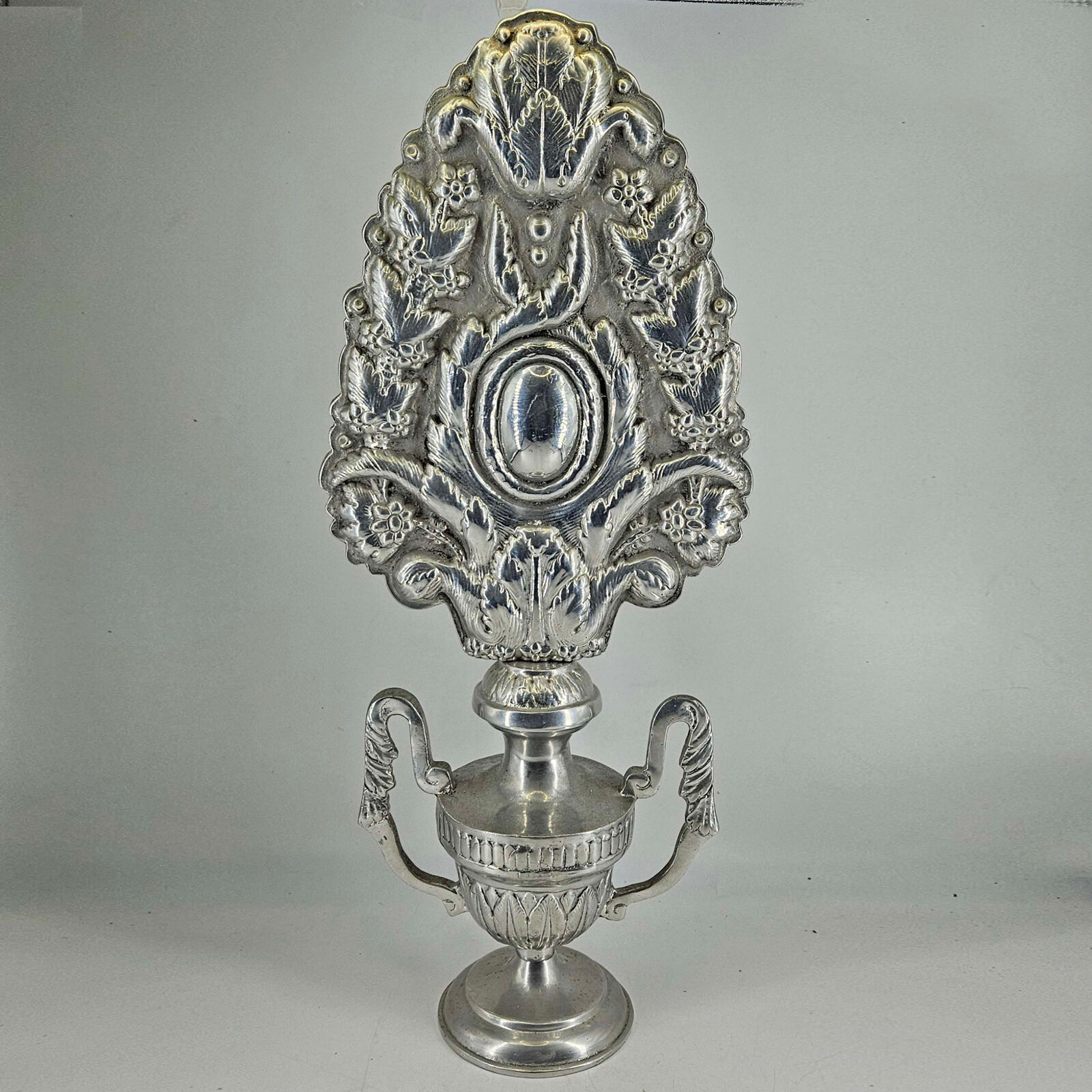 Large Aluminum Decorative Ornate Footed Urn w Lid Handles 22\