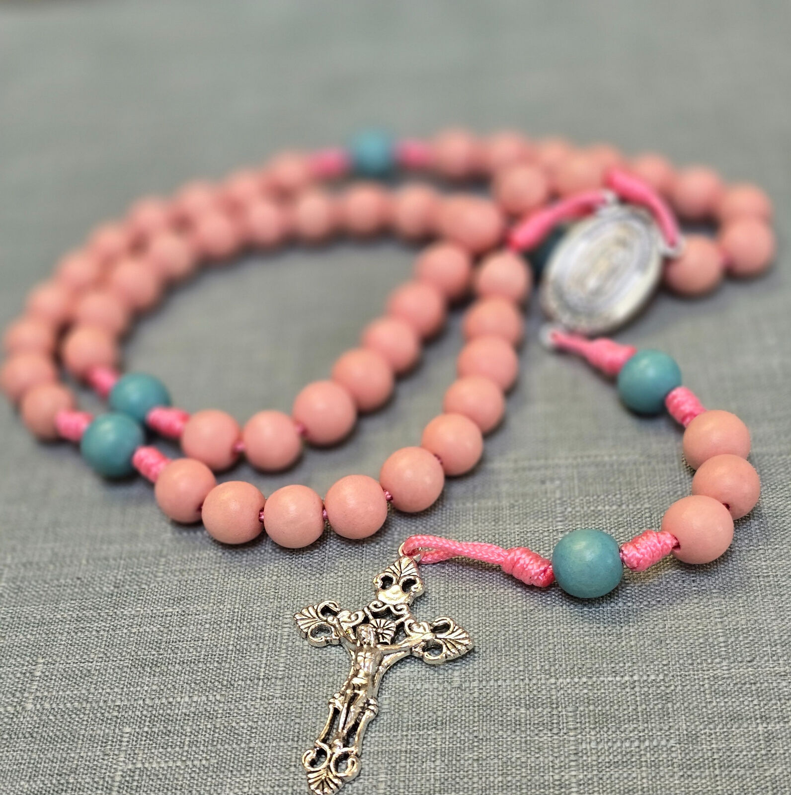 Coral Pink and Sky Blue Rosary