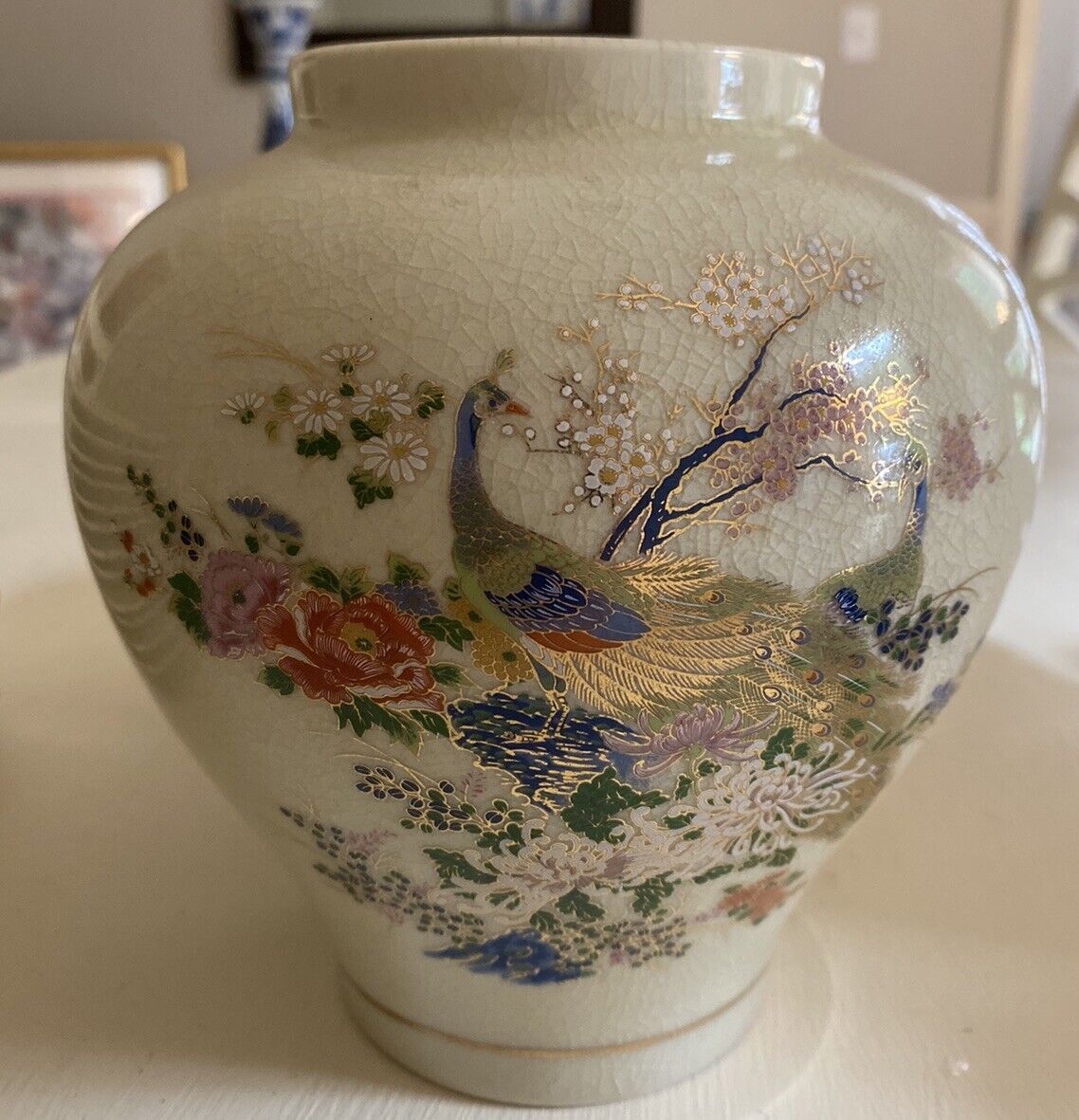 Vintage JAPANESE PEACOCK and CHERRY BLOSSOM