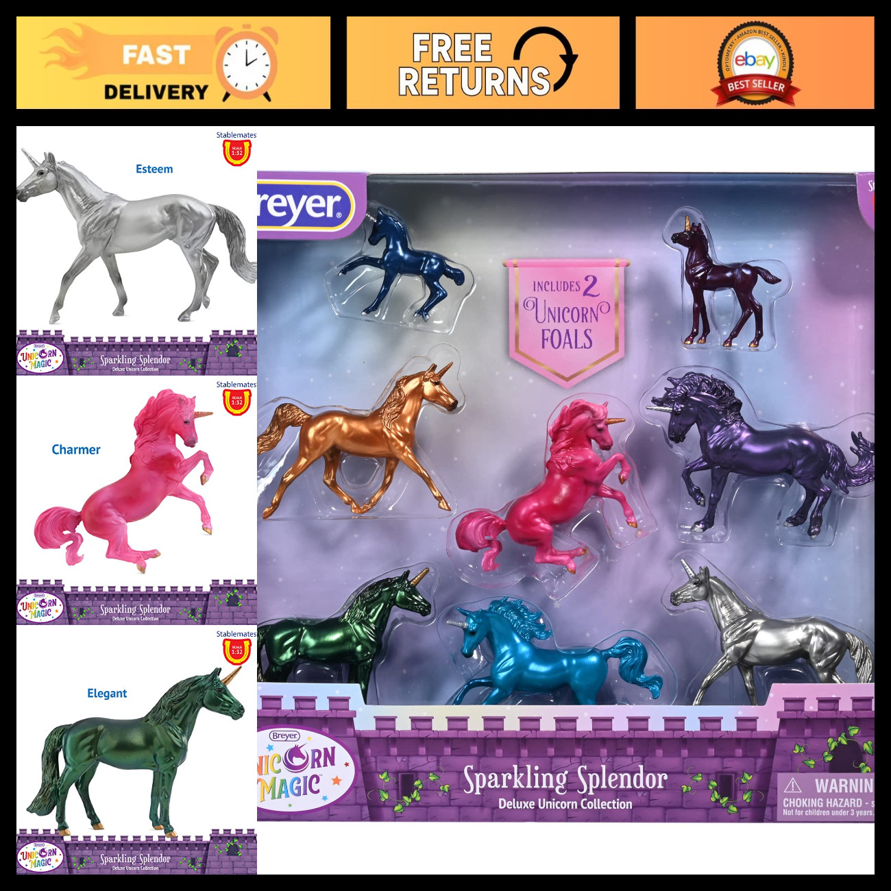 Sparkling Splendor Deluxe Unicorn Set - 8 Unicorn Figurines | 1:32 Scale Toy