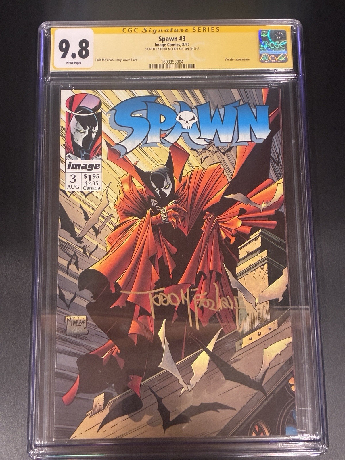 Graded Spawn #3 (1992) CGC 9.8 Signature Series Signed by Todd McFarlane Graded Spawn #3 (1992) CGC 9.8 Signature Series Signed by Todd McFarlane