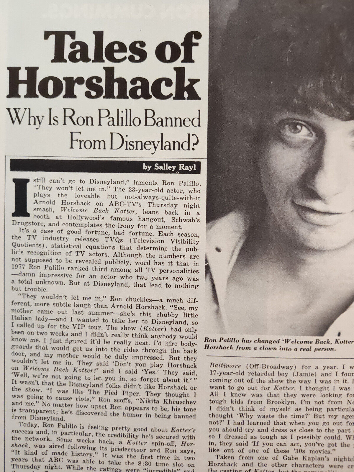 Vintage Article Tales of Horshack Ron Palillo