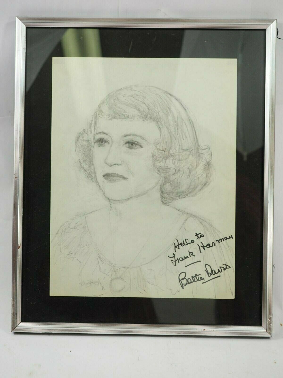 Bette Davis Autographed Hand Drawn Portrait 8.5\