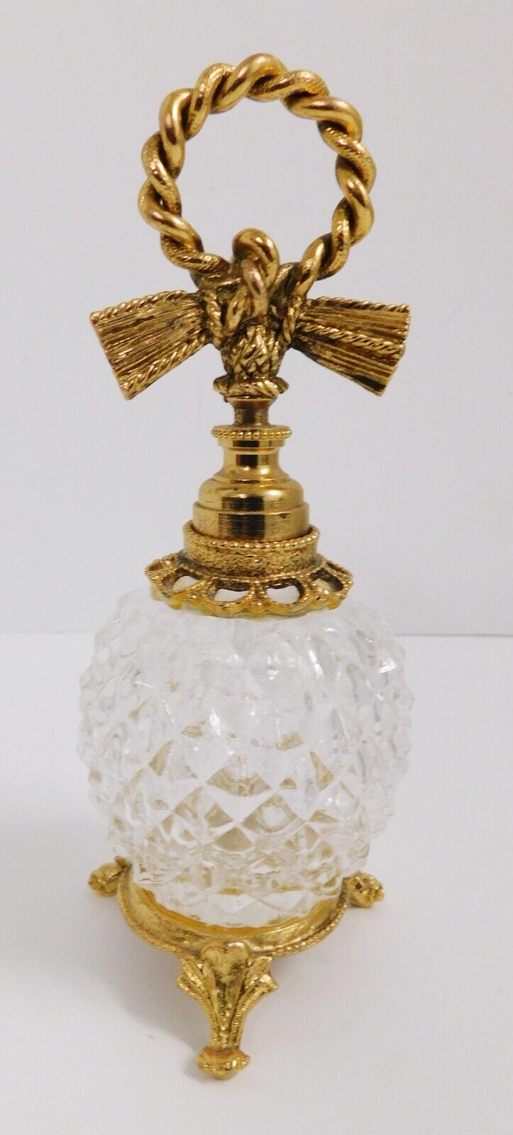 Vintage STYLEBUILT Gold Gilt Metal Glass Ormolu Tassel Perfume Footed Bottle
