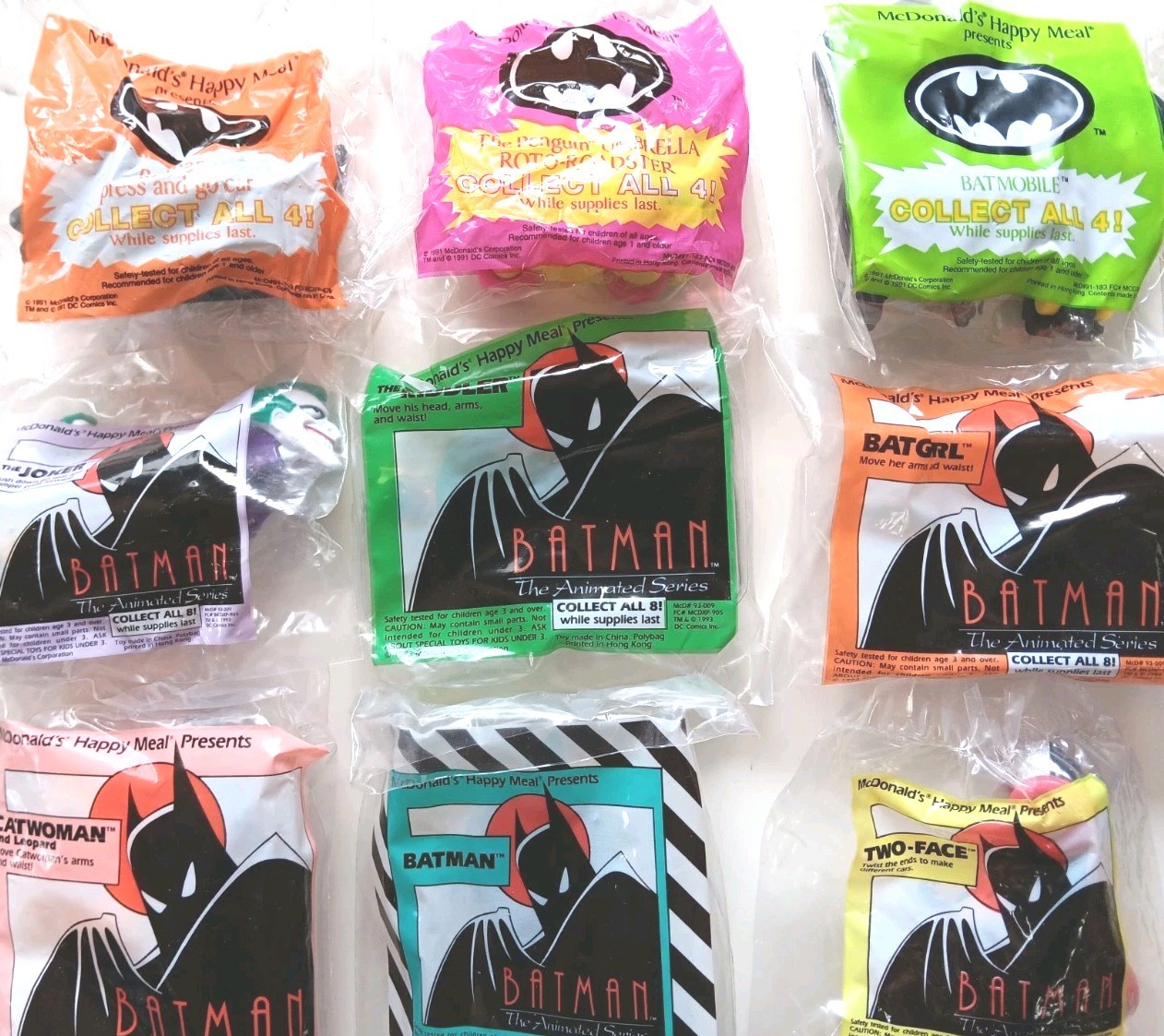Batman/McDonald\'s , 9 VINTAGE Batman Happy Meal Toys  - FACTORY SEALED, MINT