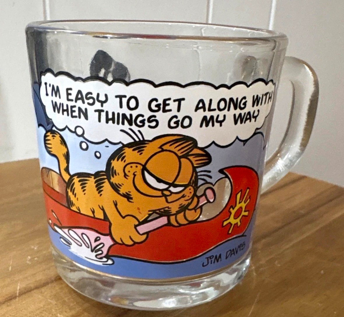 Vintage 1978 Garfield & Odie Clear Glass 10oz Mug, Jim Davis Signed