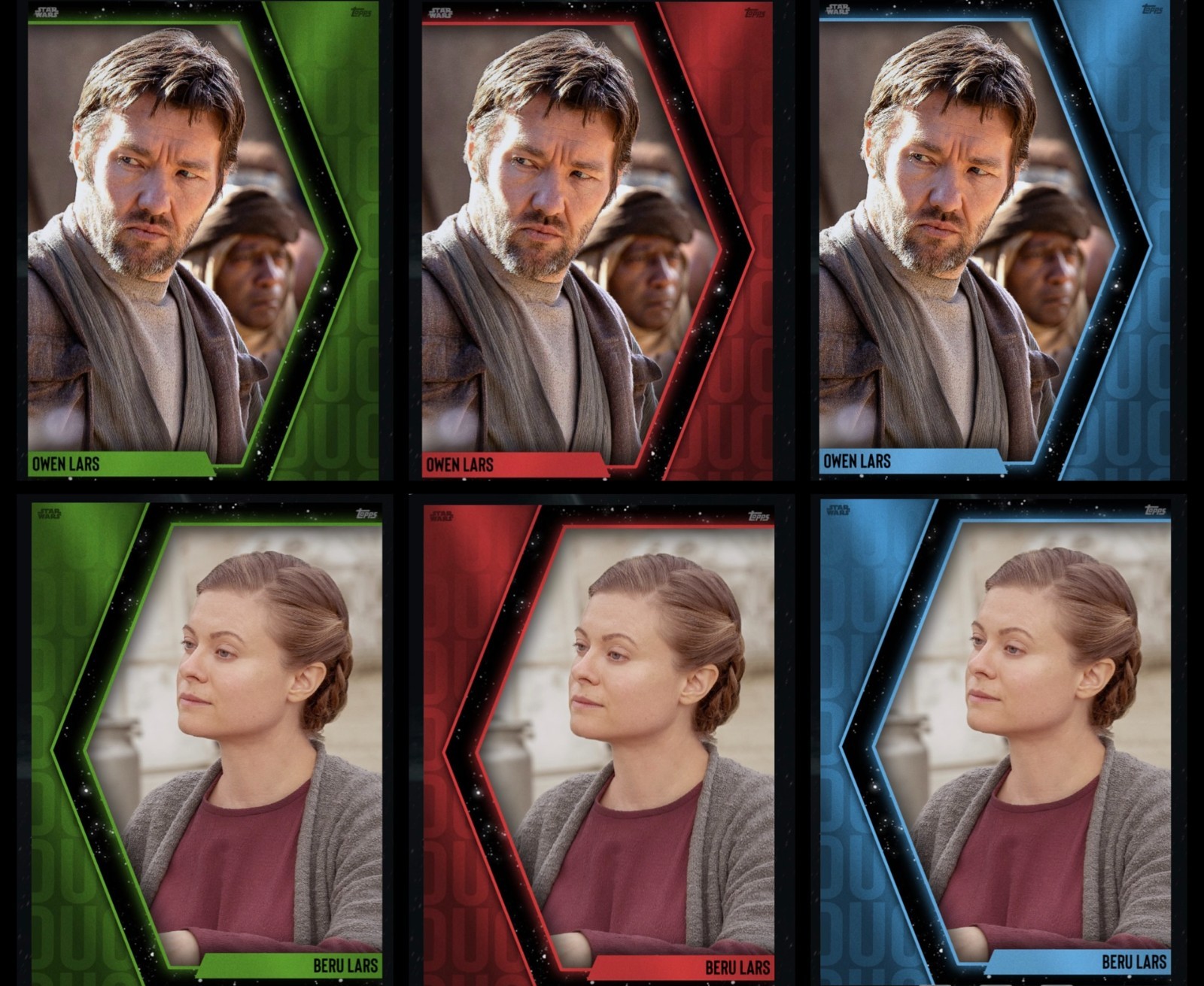 DUOS S3 WEEK 5 OWEN BERU LARS SR/R/UC GREEN RED BLUE TOPPS STAR WARS CARD TRADER