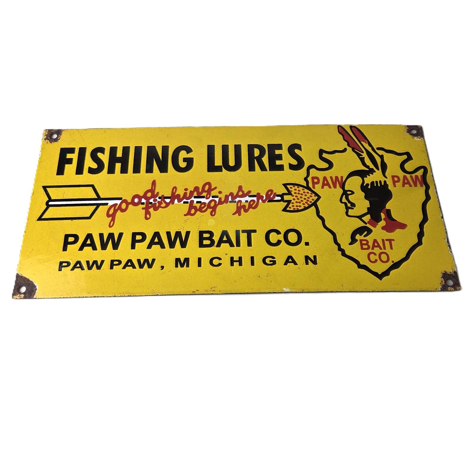 Vintage Fishing Lures Sign - Paw Paw Bait Co Gas Pump Porcelain Sign Vintage Fishing Lures Sign - Paw Paw Bait Co Gas Pump Porcelain Sign