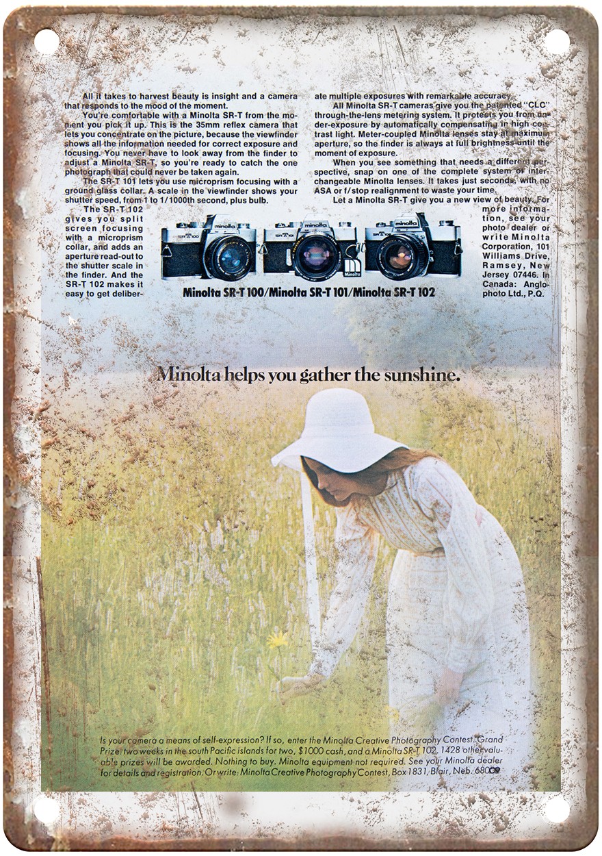 1974 Minolta Vintage Film Camera Advertisement Retro Look Metal Sign C1346