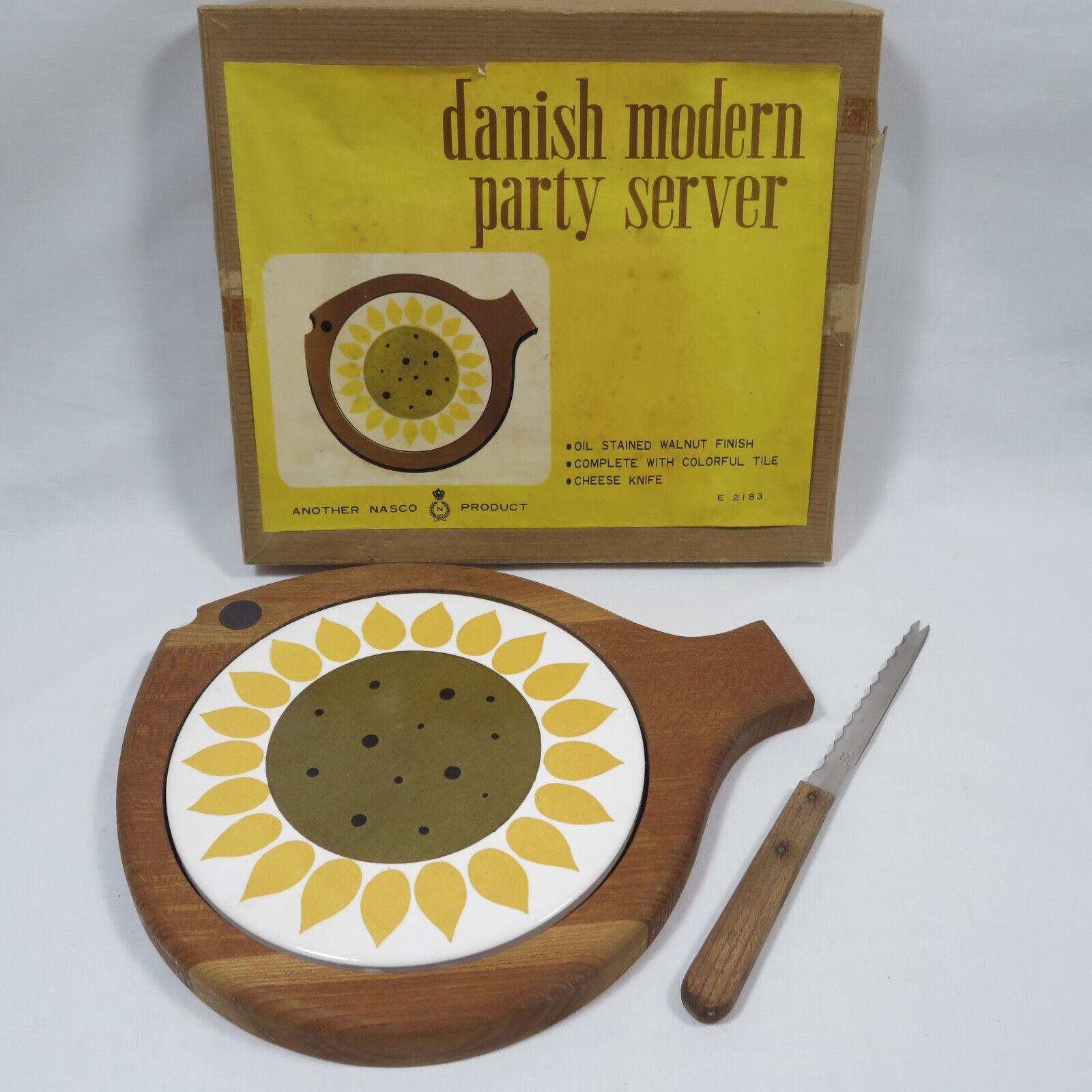 Vintage Mid Century Cheese Tray w Knife Danish Modern Party Server Nasco