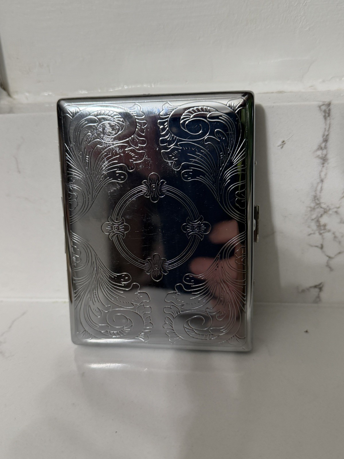 Vintage Polished Silver Victorian Style Etched Ornate Cigarette Case Vintage Polished Silver Victorian Style Etched Ornate Cigarette Case