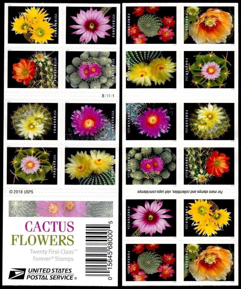 USPS CACTUS FLOWERS BOOKLET OF 20 FIRST CLASS LETTER STAMPS