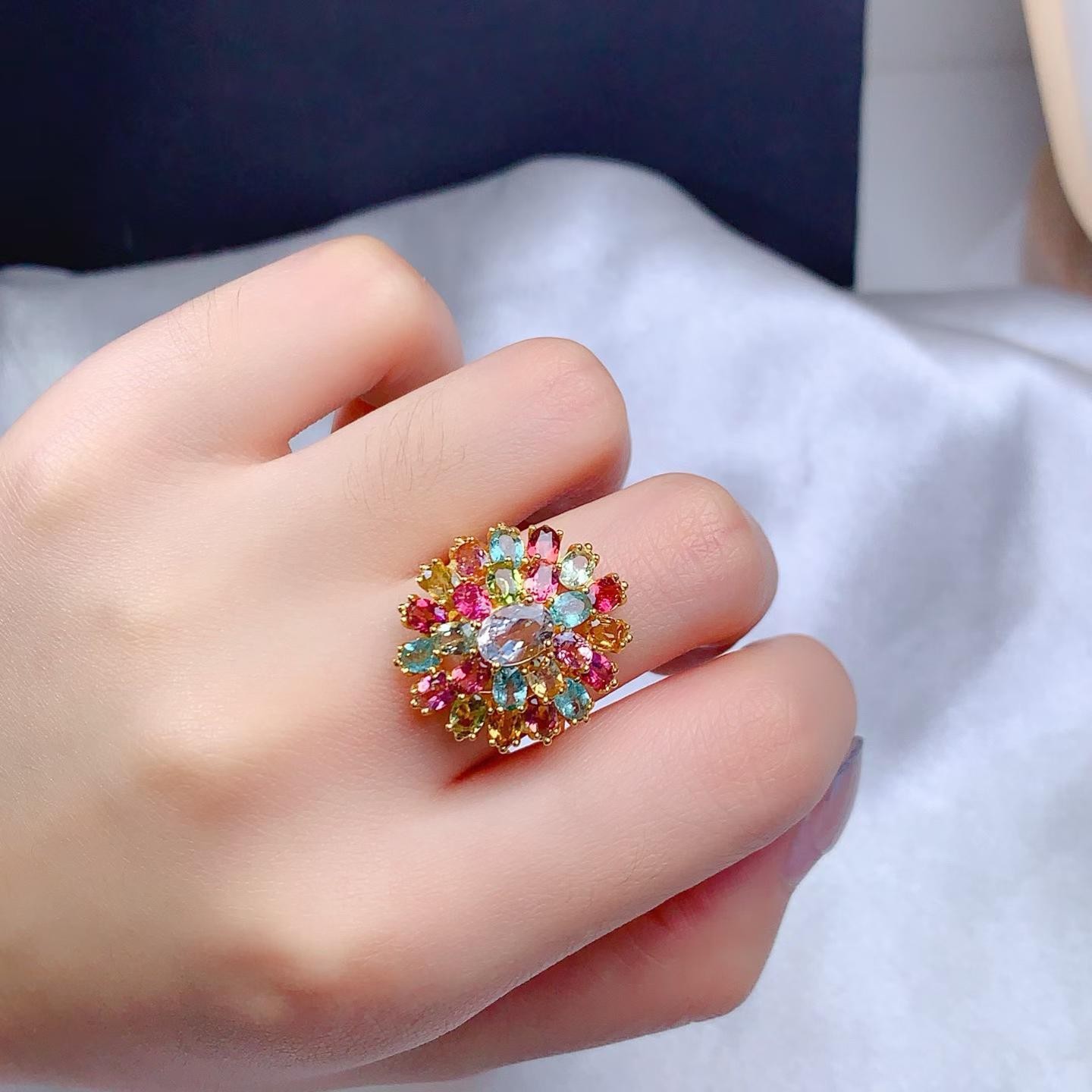 High Quality Tourmaline Ring 3x4mm 5x7mm S925 Silver 18K Gold Plated Jewelry