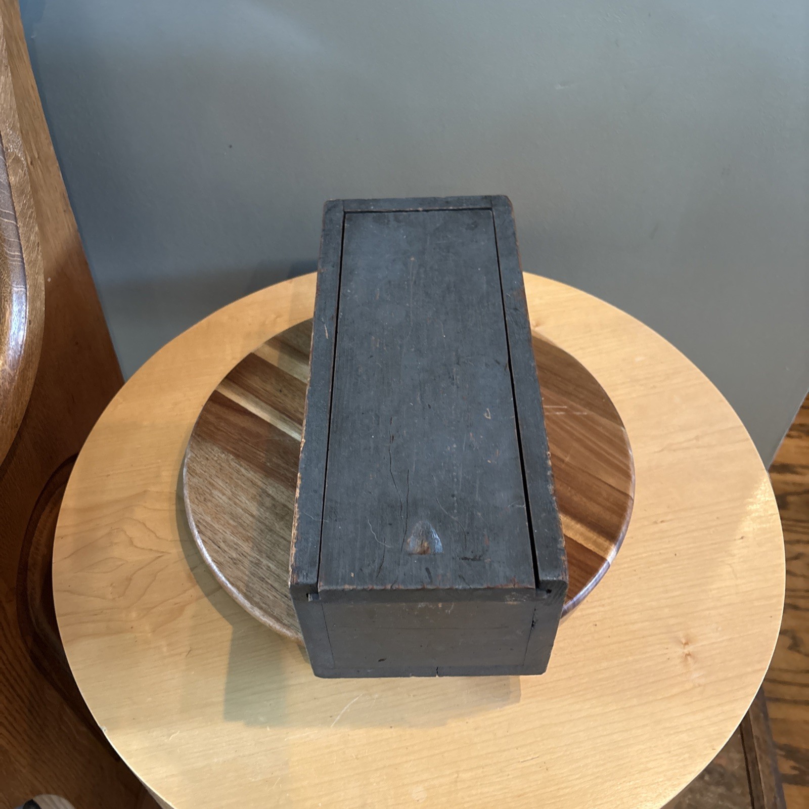 antique handmade wood Grey painted candle storage box.