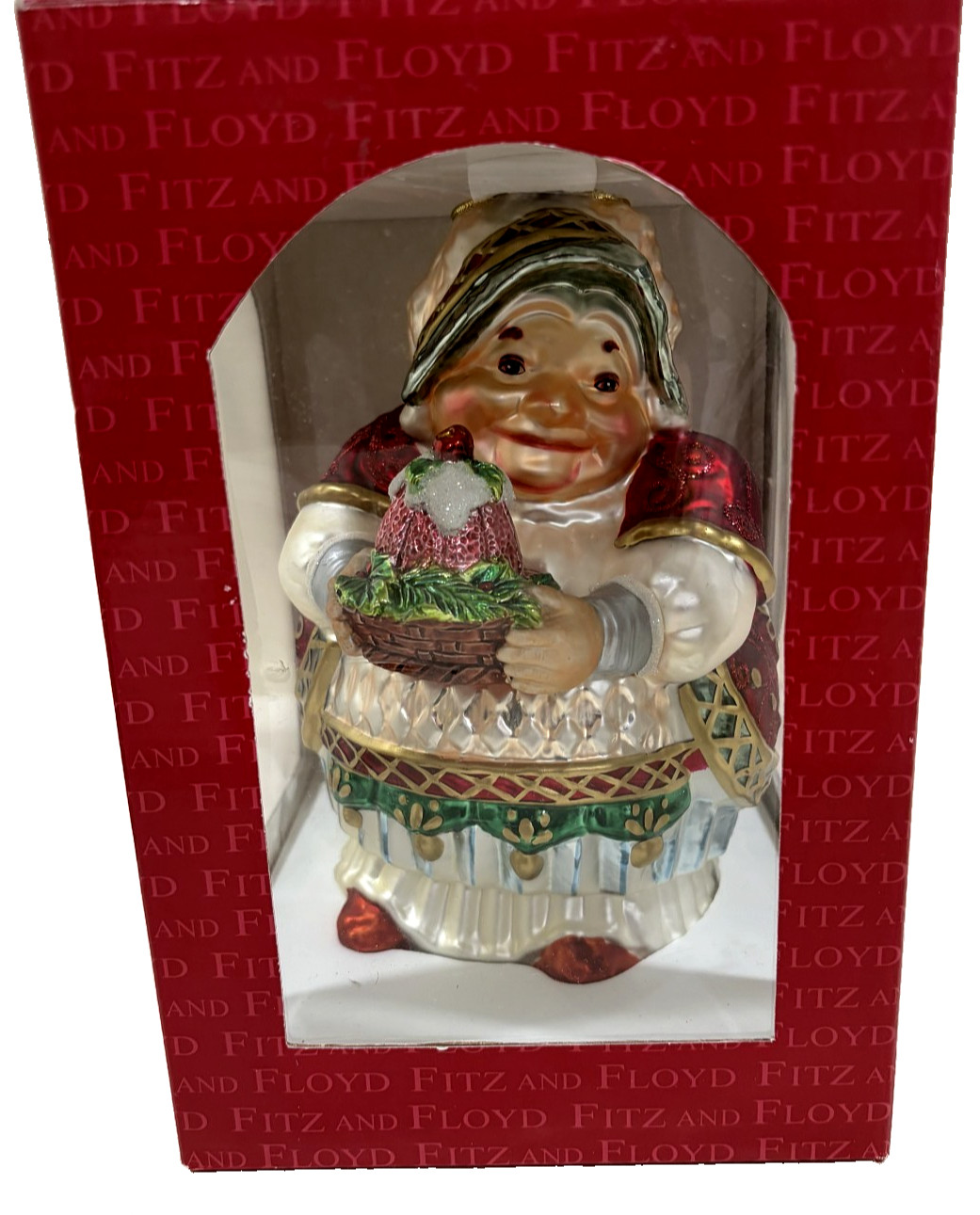 NIB Vintage Fitz and Floyd Classics Glass Large Mrs. Santa Claus Ornament 8