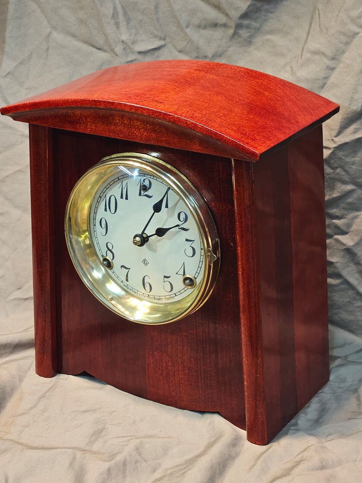 Gilbert Red Mahogany Antique Mission Mantel Clock circa 1913 Movement Restored