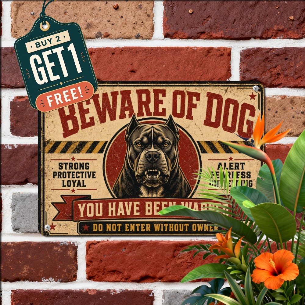 Beware Alert Pitbull Dog Metal Sign Guard Canine Security Tin Wall Plaque