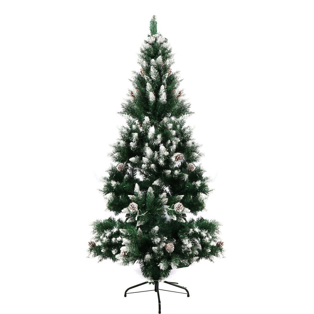Christmas Tree Artificial Pencil Snow Flacked Stand Pine Cone Decoration Idea 6'