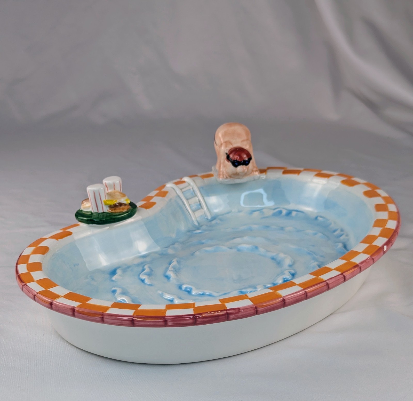 Vintage Lillian Vernon Swimming Pool Chip Dip Platter 1990s Kitsch Pool Party