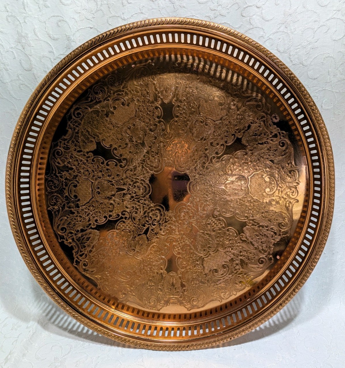 Vtg 70s Coppercraft Guild Copper Serving Tray Floral Scroll Pierced Gallery 15