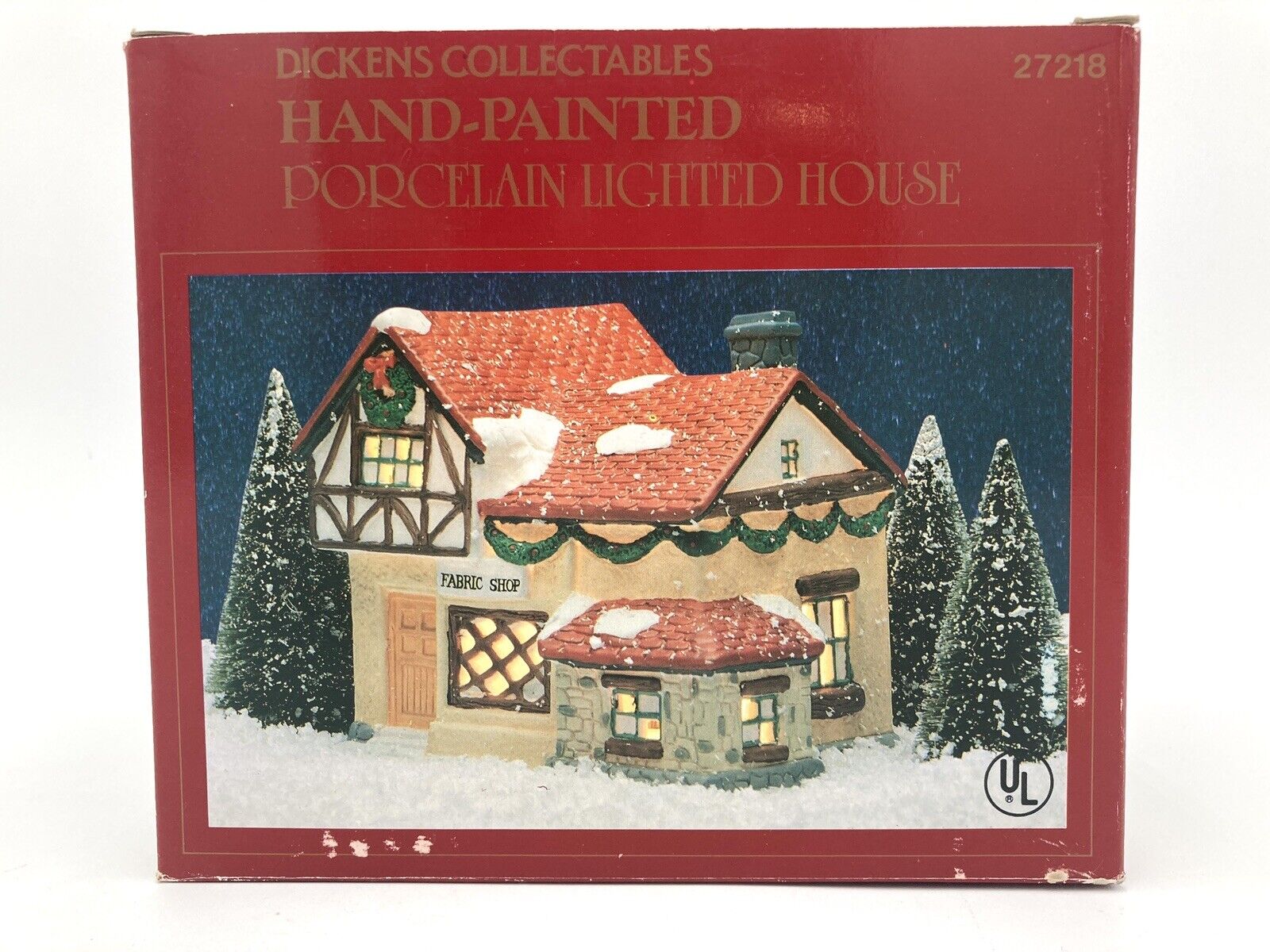 Dickens Collectables Fabric Shop  Porcelain House w Light 27218 Christmas Villag