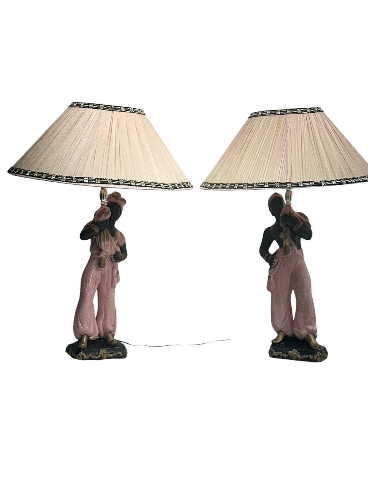 Rare New Old Stock Mcm Mid Century Pink Blackamoor Lamps Pair In Box