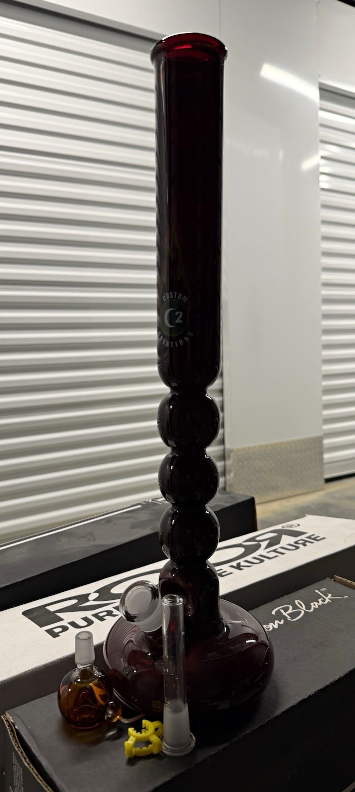 C2 Custom Creations Black/Red Glass Water Pipe/Bong with Bowl & Downstem