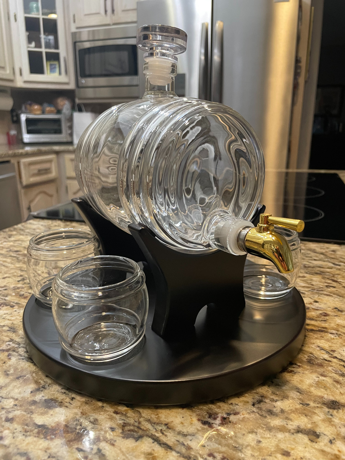 Barrel Whiskey Decanter and Glass Set with Display