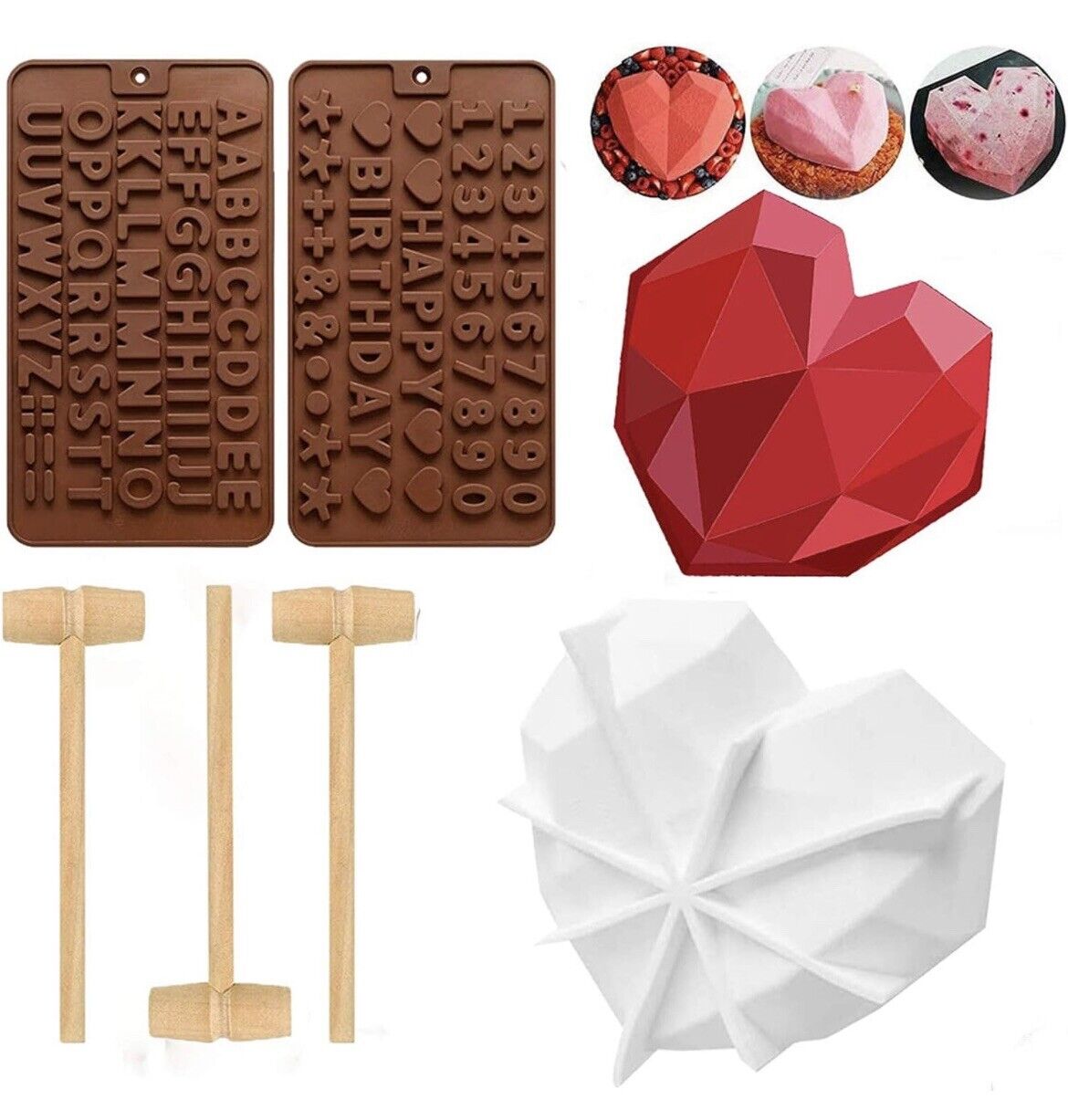 3D Diamond Heart Shape Chocolate Cake Mold Silicone Letter Number Dome Molds