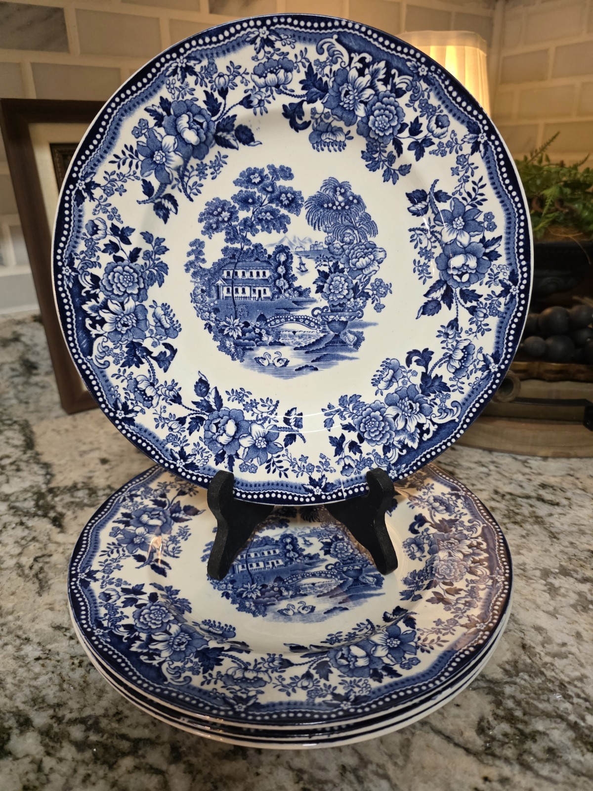 Vintage Alfred Meakin Tonquin Dinner Plates Set of 4 Blue Transferware England Vintage Alfred Meakin Tonquin Dinner Plates Set of 4 Blue Transferware England