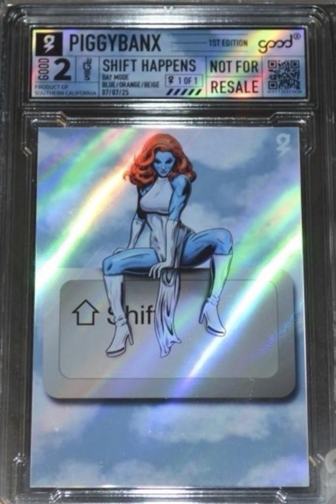 Piggybanx 1st 1/1 Shift Happens Day Mode Wave Mystique Graded Card w/ Box & COA