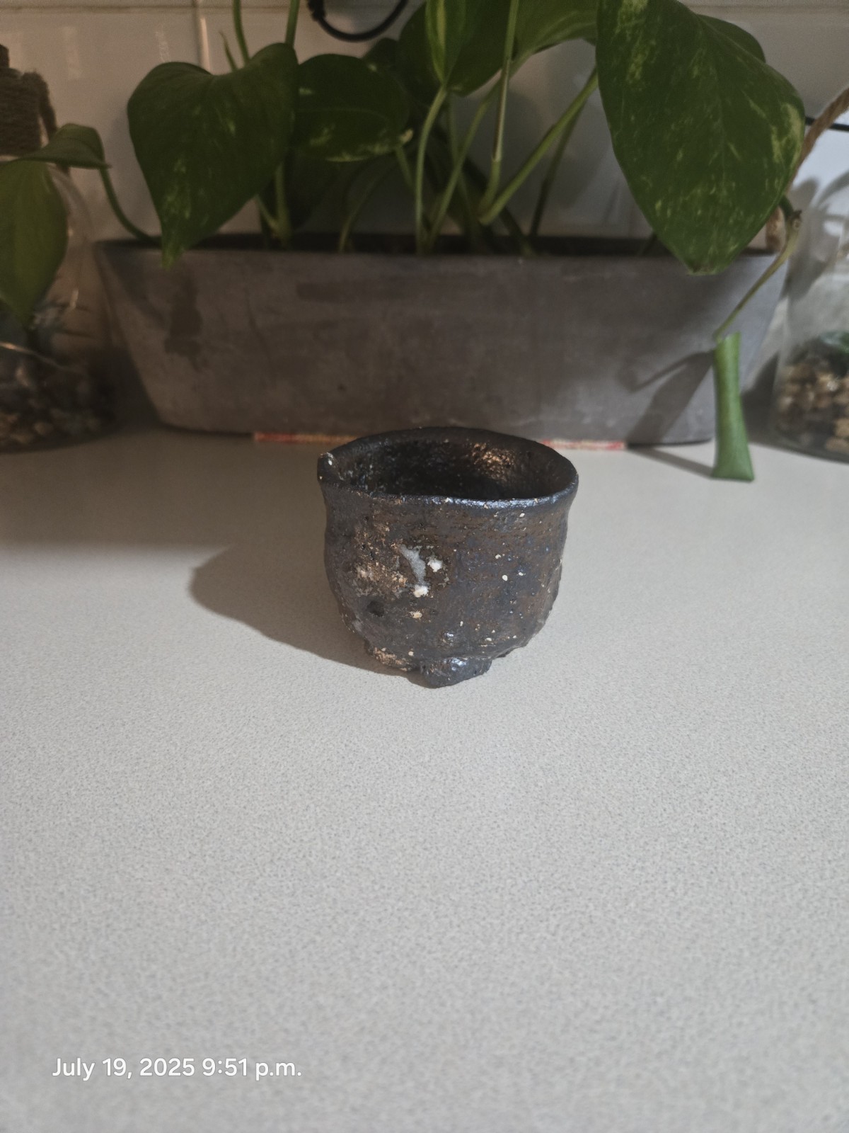 Masayuki Ota Japanese Black Bizen ware pottery Sake Cup No Box Masayuki Ota Japanese Black Bizen ware pottery Sake Cup No Box
