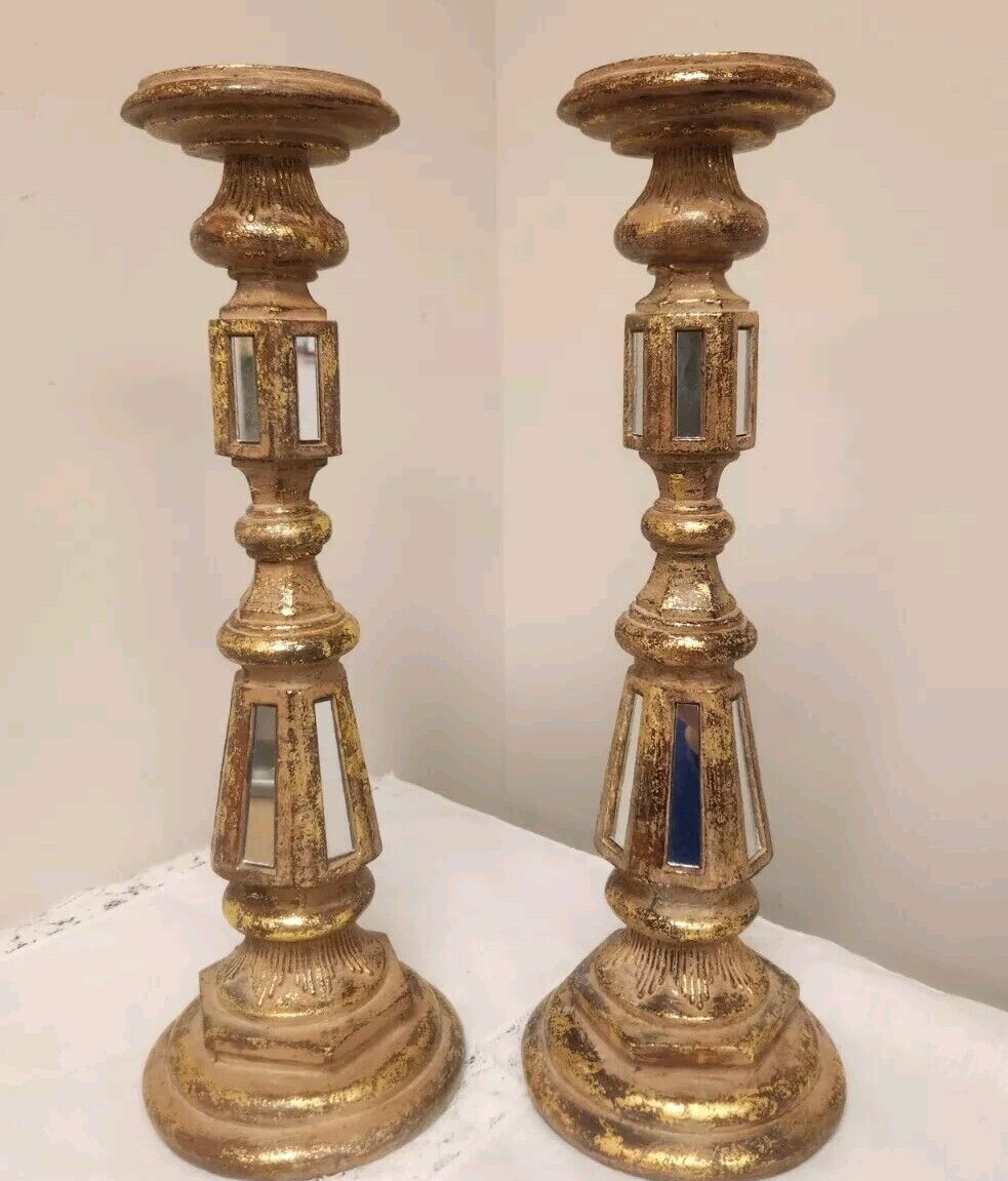 Gold Resin and Mirrored Vintage Style Candle Holder - PAIR