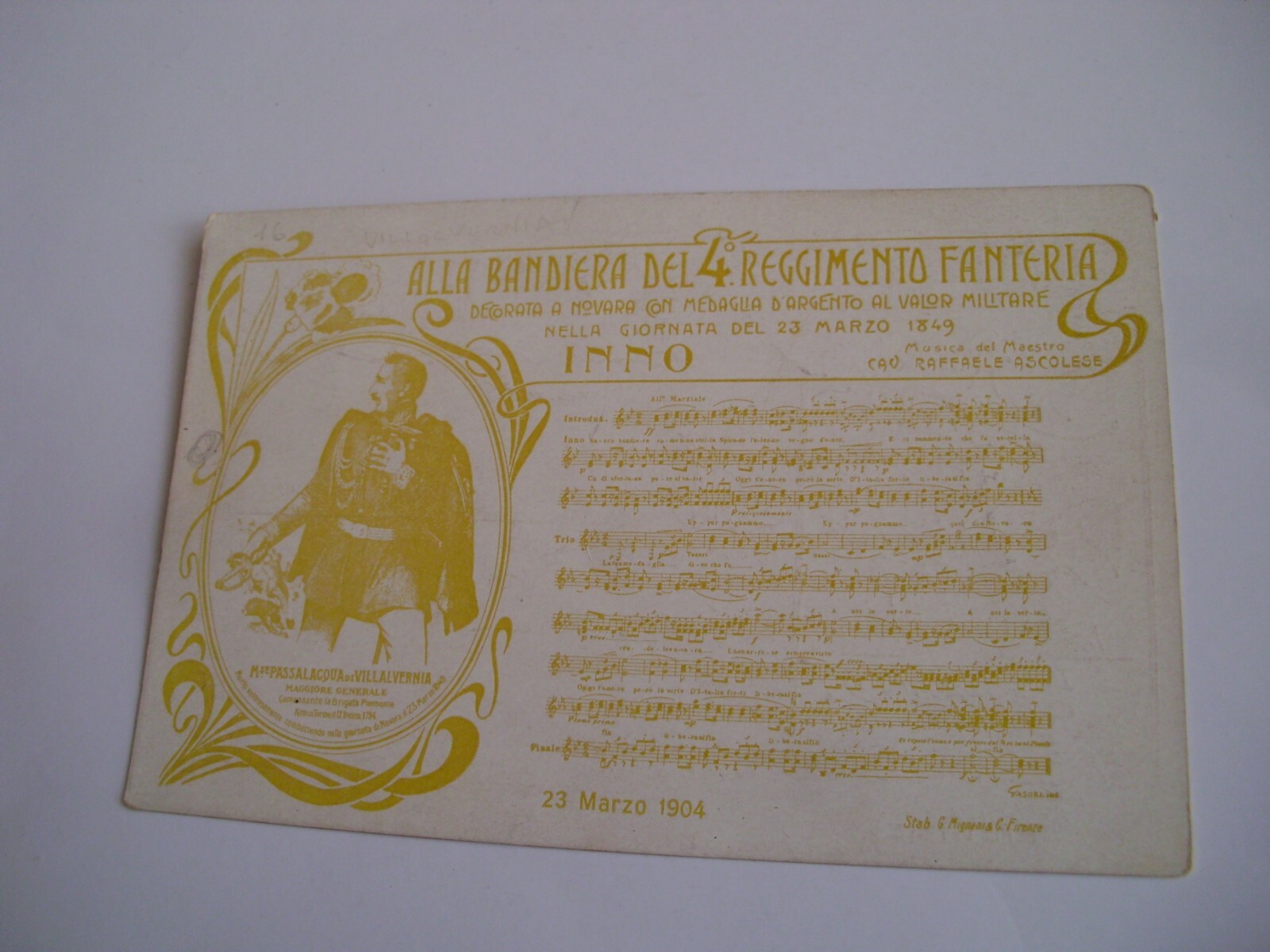 Novara - to the flag of the 4th Reg. infantry hymn - not shipped f. p. 