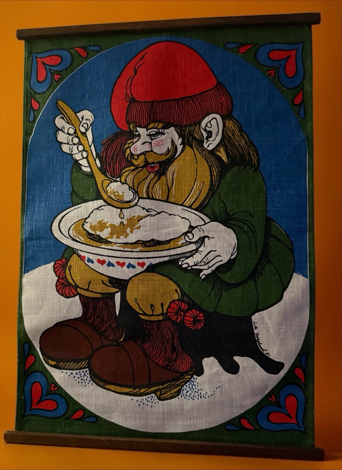 Vtg 1981 Berglund Scandinavian Linen Textile Art Signed Wall Art 16”X 23”