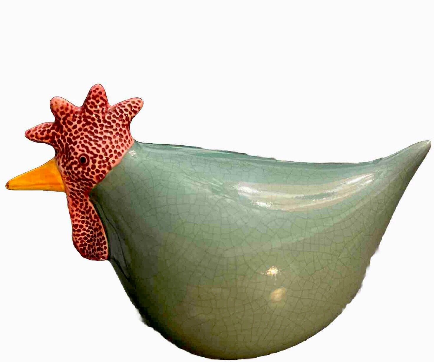 Vintage CBK Rooster Chicken Bird Ceramic Figurine Crackle  Finish 8x5 In