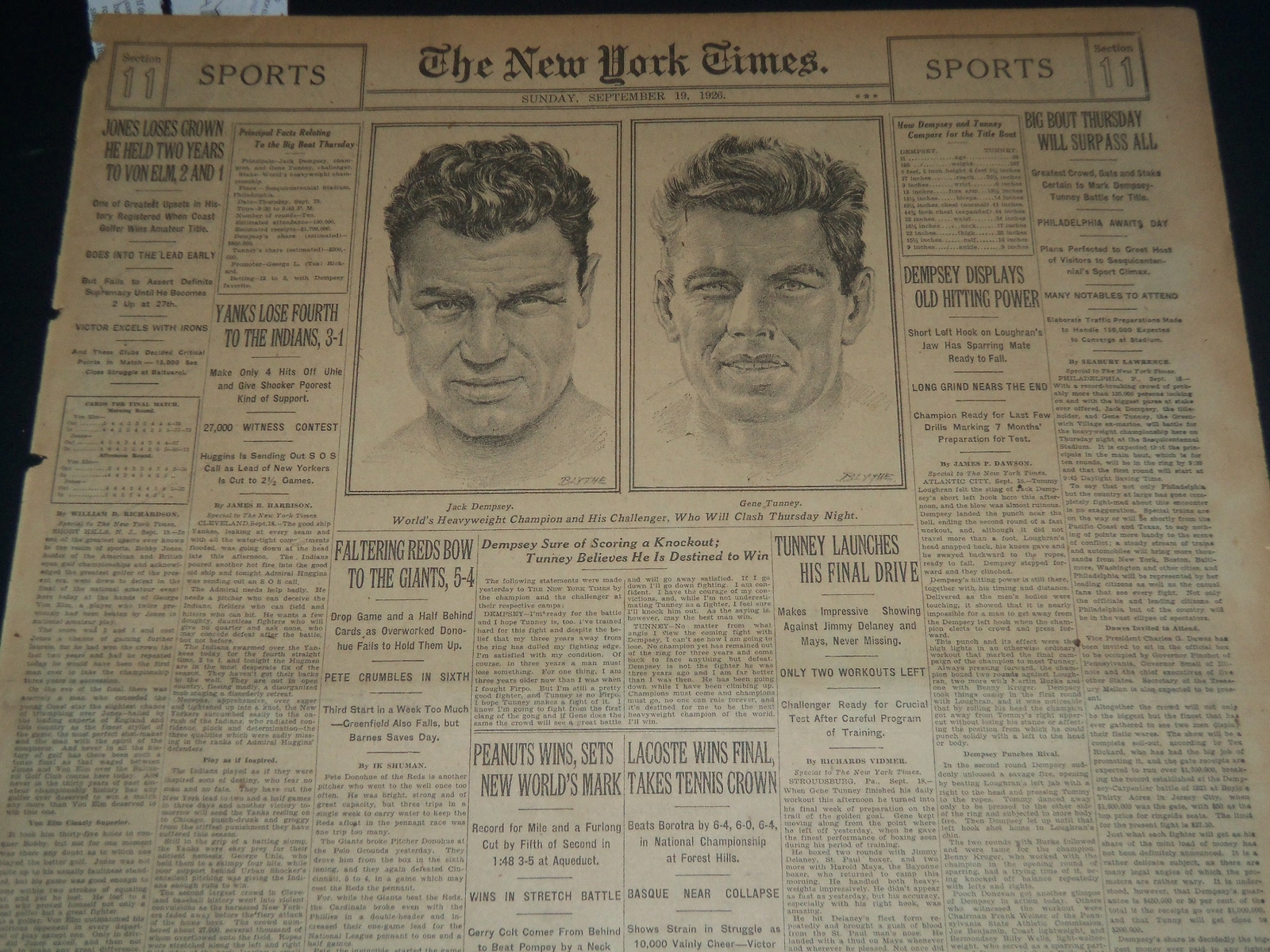 1926 SEPTEMBER 19 NEW YORK TIMES SPORTS SECTION - JONES LOSES CROWN - NT 7560