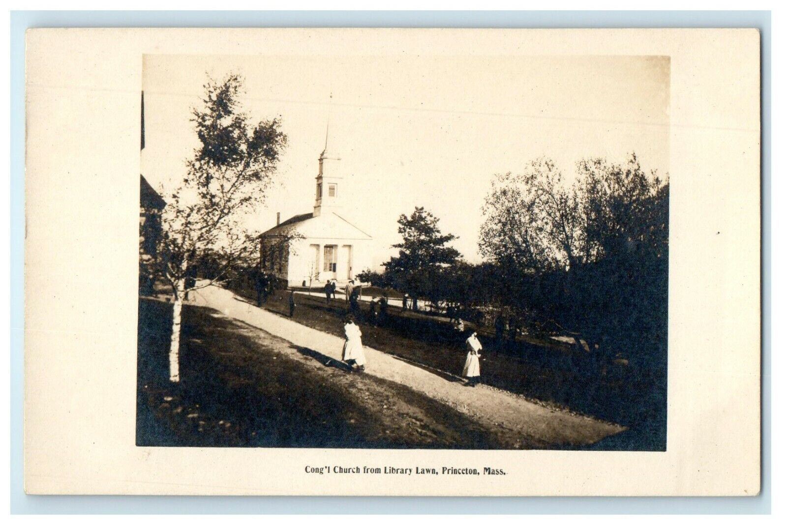 c1910's Congregational Church From Library Lawn Princeton MA RPPC Photo Postcard