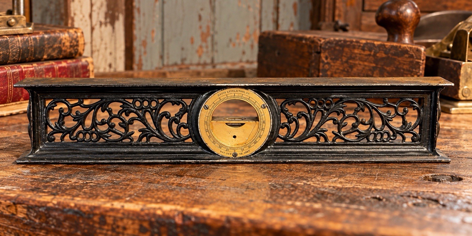 Antique Davis Level & Tool Co 12” Cast Iron/Brass Level Tool Vintage