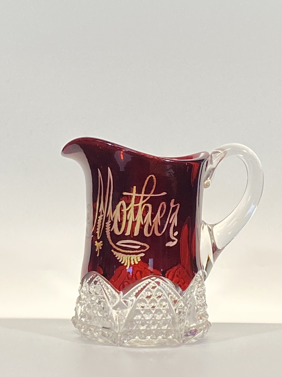 Souvenir Ruby Stained Pressed Crystal Glass Pitcher Fair etched MOTHER 1906 B2