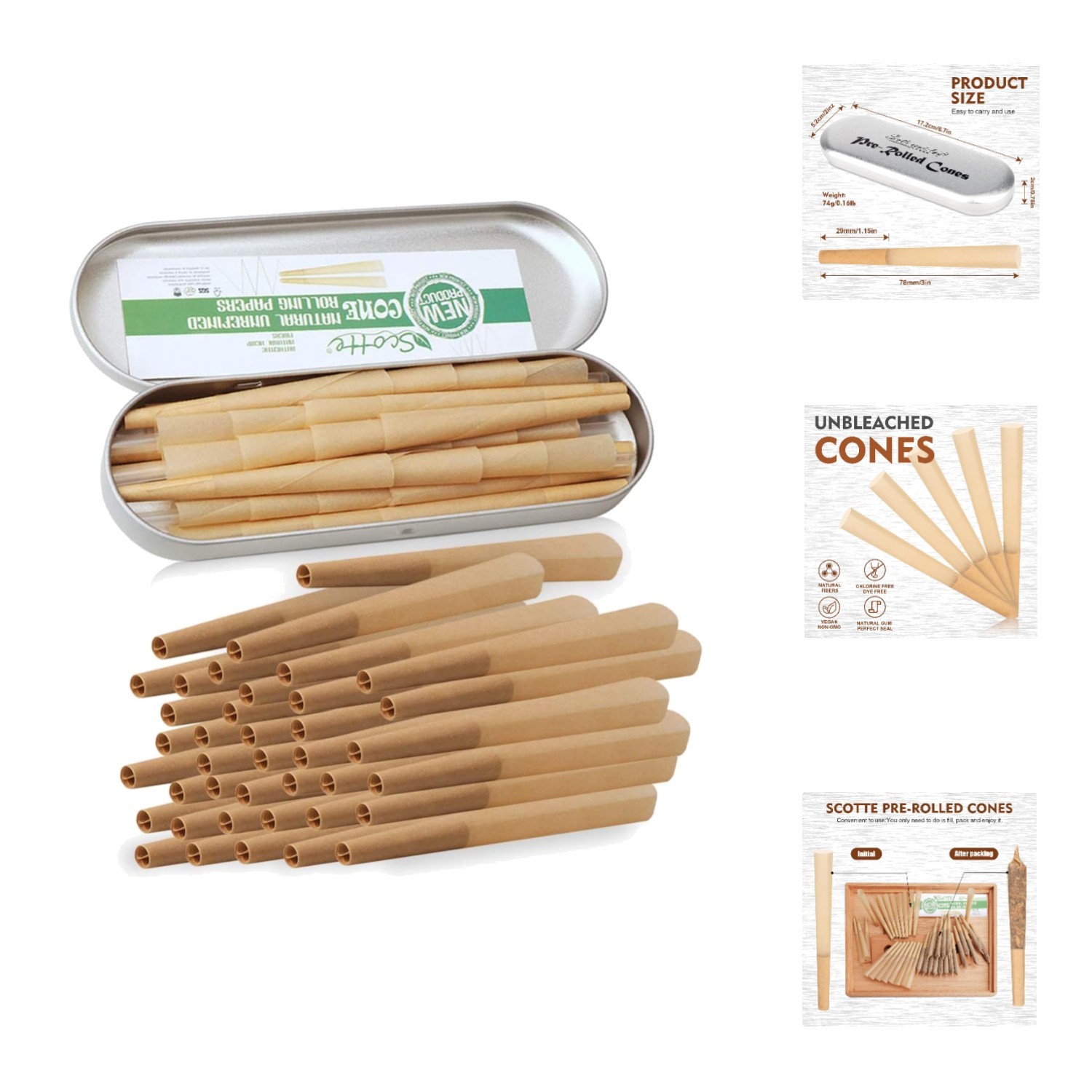 40 Organic Pre-Rolled Cones 1 1/4 Size - Ultra-Thin, Smooth Burning Tips
